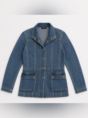 Bongo Y2K Denim Button-Front Jacket in Medium Blue